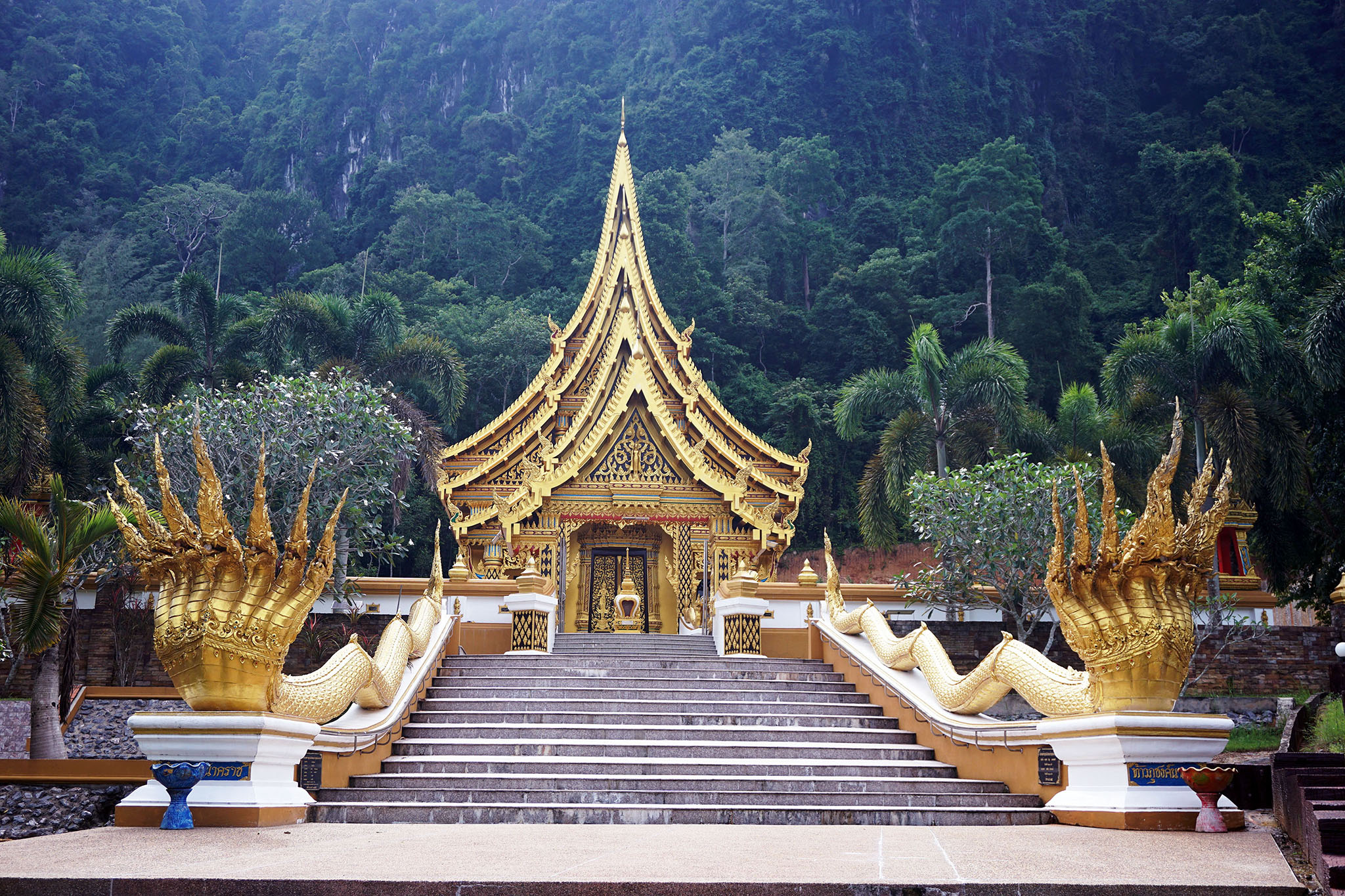 Tai looduserüpes asuv kuldne Wat Khao Hua Sing'i tempel.